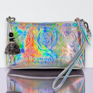 Sharif Hologram Silver Patent Leather Wristlet Crossbody & Original Sharif Charm